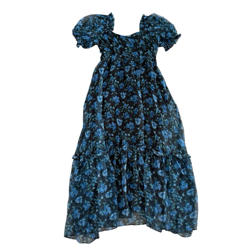 Melloday‎ Nordstrom Floral Chiffon Gown XL Black Blue Multi Floral Wedding - Picture 6 of 13